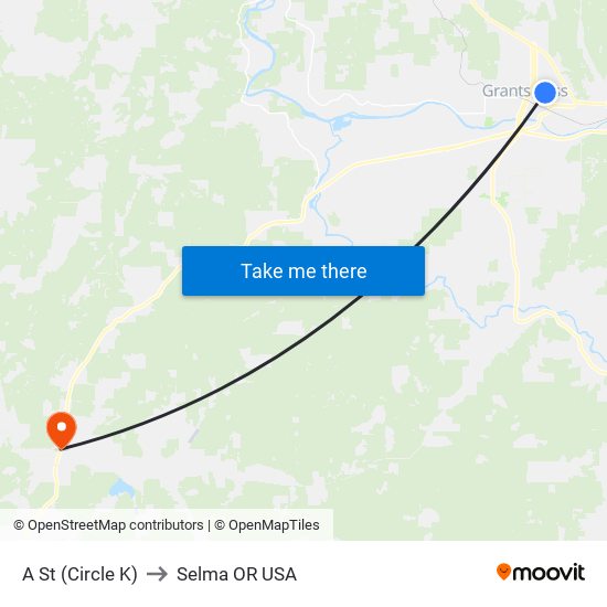 A St (Circle K) to Selma OR USA map