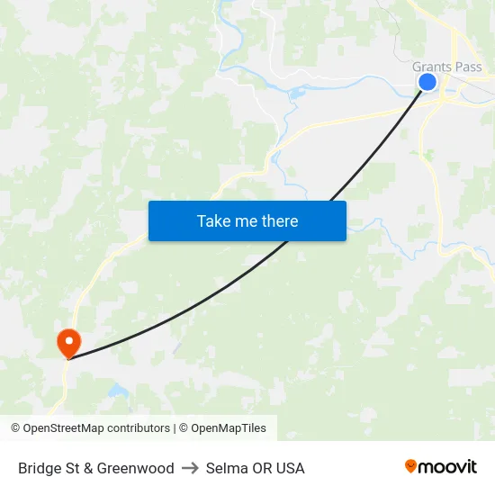 Bridge St & Greenwood to Selma OR USA map
