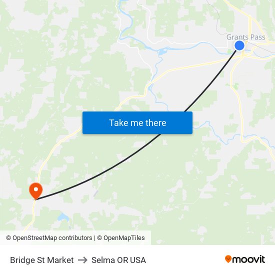 Bridge St Market to Selma OR USA map