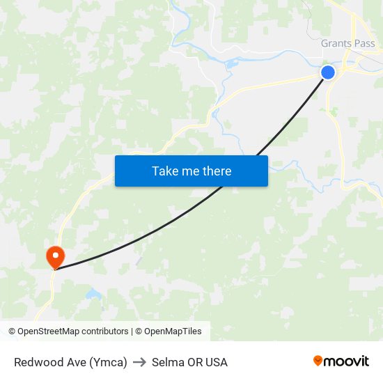 Redwood Ave (Ymca) to Selma OR USA map