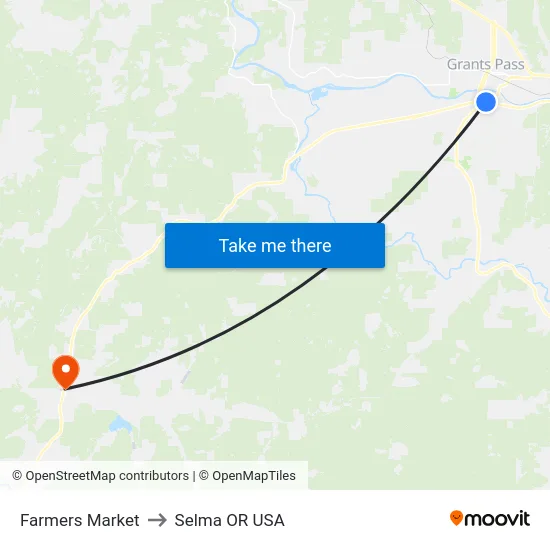 Farmers Market to Selma OR USA map