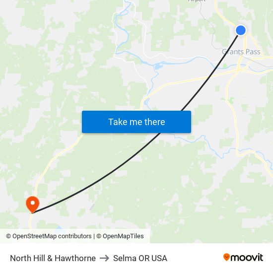 North Hill & Hawthorne to Selma OR USA map