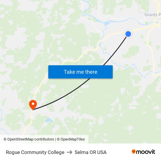 Rogue Community College to Selma OR USA map