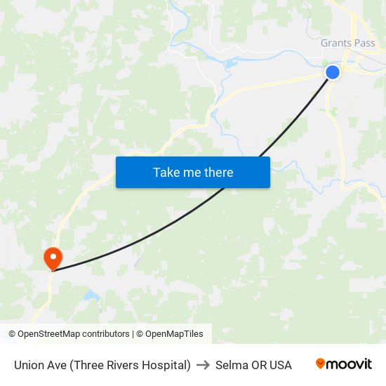 Union Ave (Three Rivers Hospital) to Selma OR USA map