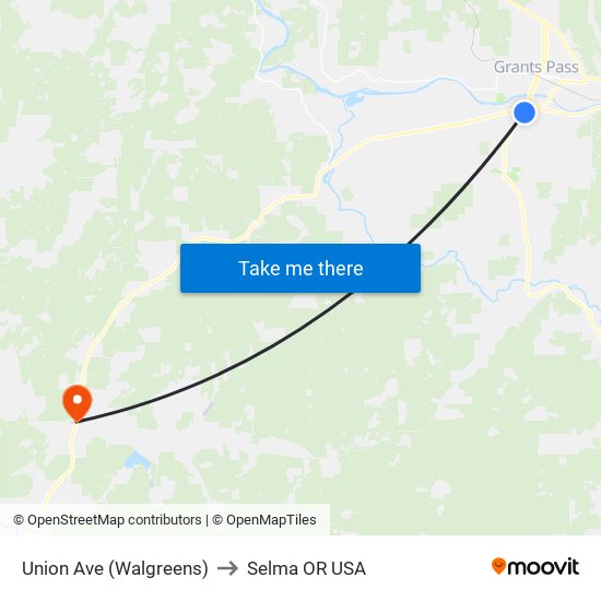 Union Ave (Walgreens) to Selma OR USA map