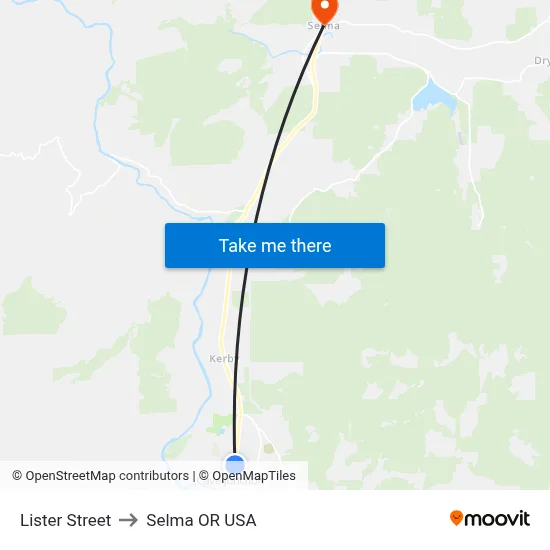 Lister Street to Selma OR USA map