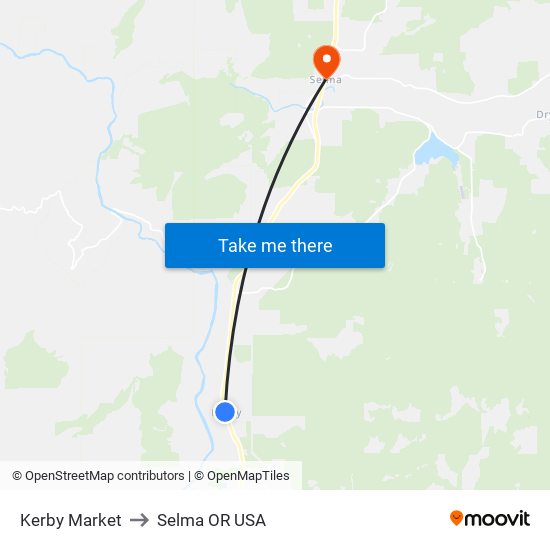 Kerby Market to Selma OR USA map