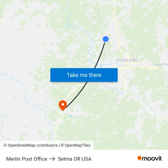 Merlin Post Office to Selma OR USA map