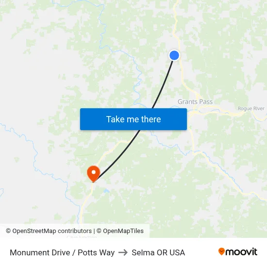 Monument Drive / Potts Way to Selma OR USA map
