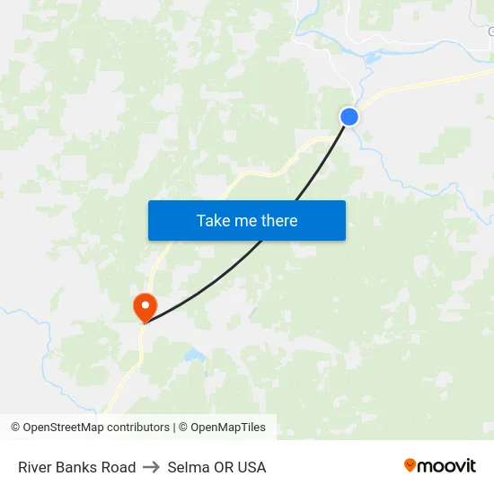 River Banks Road to Selma OR USA map