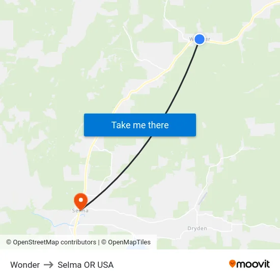 Wonder to Selma OR USA map