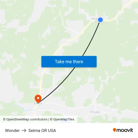 Wonder to Selma OR USA map