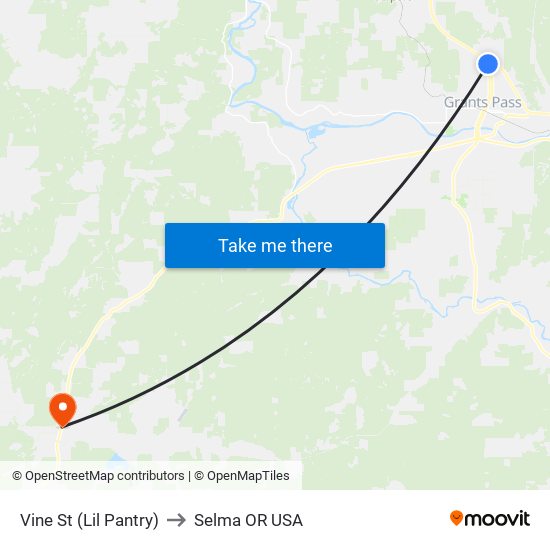 Vine St (Lil Pantry) to Selma OR USA map