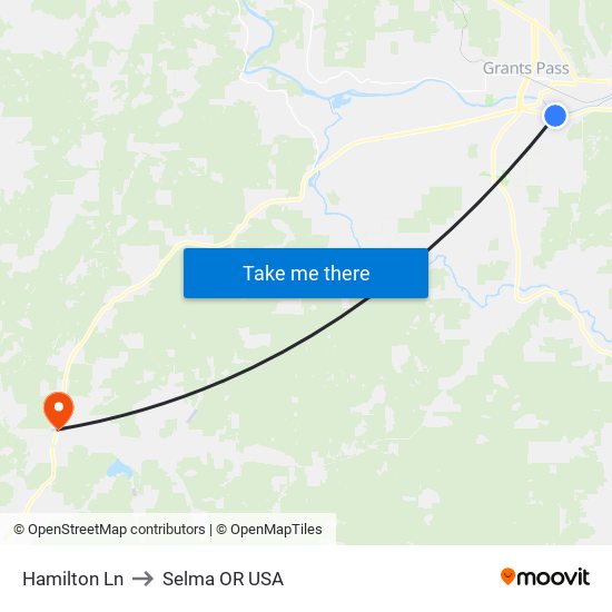 Hamilton Ln to Selma OR USA map