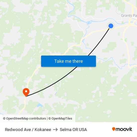 Redwood Ave & Kokanee Ln to Selma OR USA map