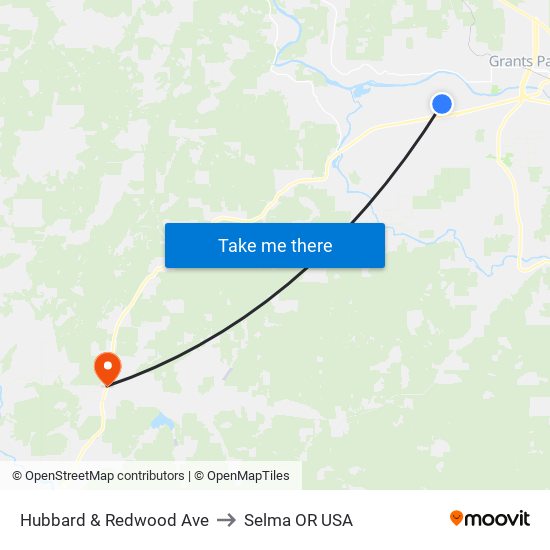 Hubbard & Redwood Ave to Selma OR USA map