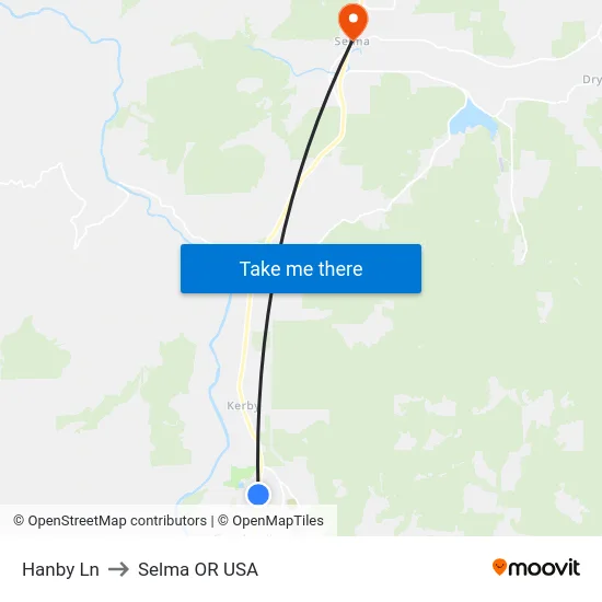 Hanby Ln to Selma OR USA map