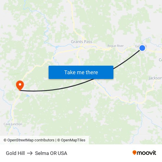 Gold Hill to Selma OR USA map