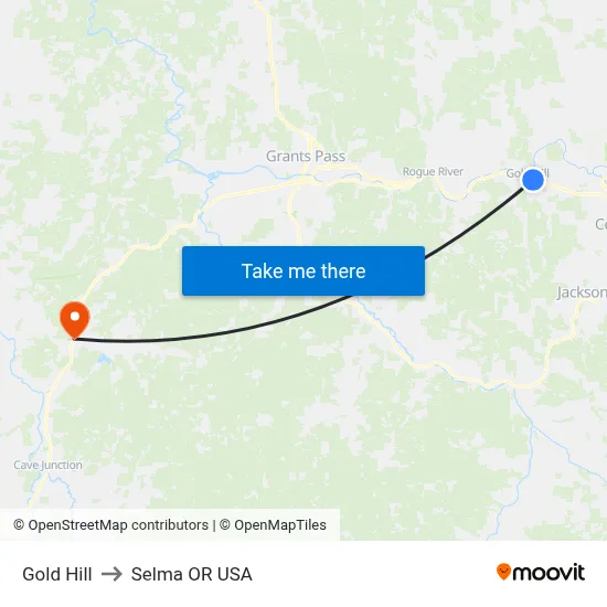 Gold Hill to Selma OR USA map
