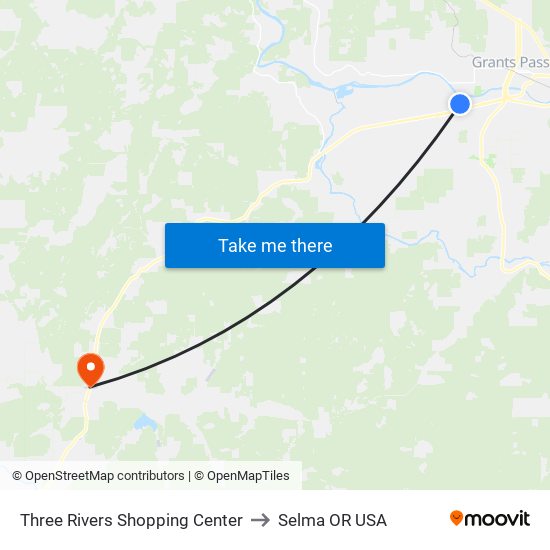 Three Rivers Shopping Center to Selma OR USA map