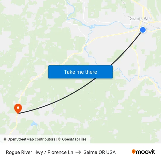 Rogue River Hwy / Florence Ln to Selma OR USA map