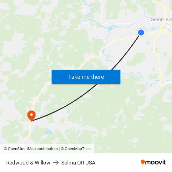 Redwood & Willow to Selma OR USA map