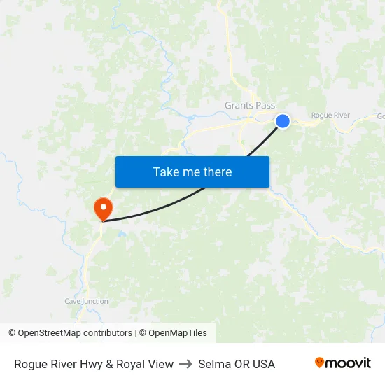Rogue River Hwy & Royal View to Selma OR USA map