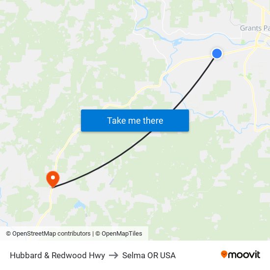 Hubbard & Redwood Hwy to Selma OR USA map