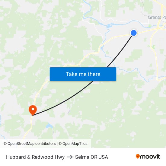 Hubbard & Redwood Hwy to Selma OR USA map