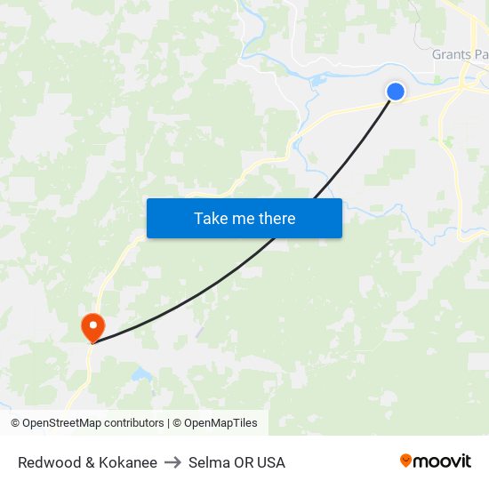 Redwood & Kokanee to Selma OR USA map