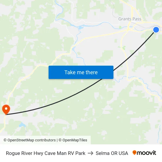 Rogue River Hwy Cave Man RV Park to Selma OR USA map