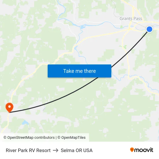 River Park RV Resort to Selma OR USA map