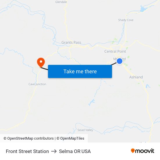 Front Street Station to Selma OR USA map