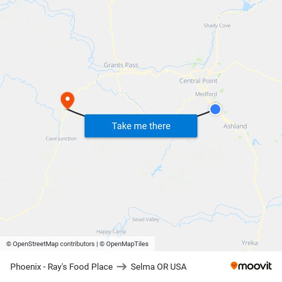 Phoenix - Ray's Food Place to Selma OR USA map