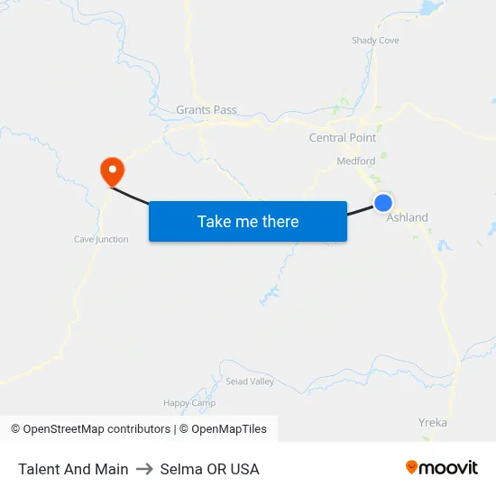 Talent And Main to Selma OR USA map
