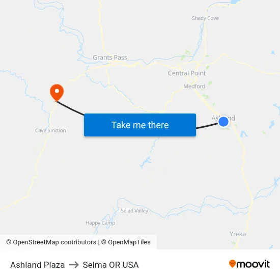 Ashland Plaza to Selma OR USA map