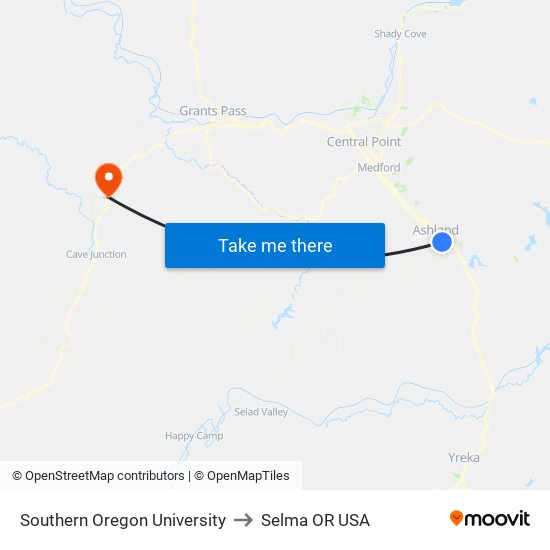 Southern Oregon University to Selma OR USA map