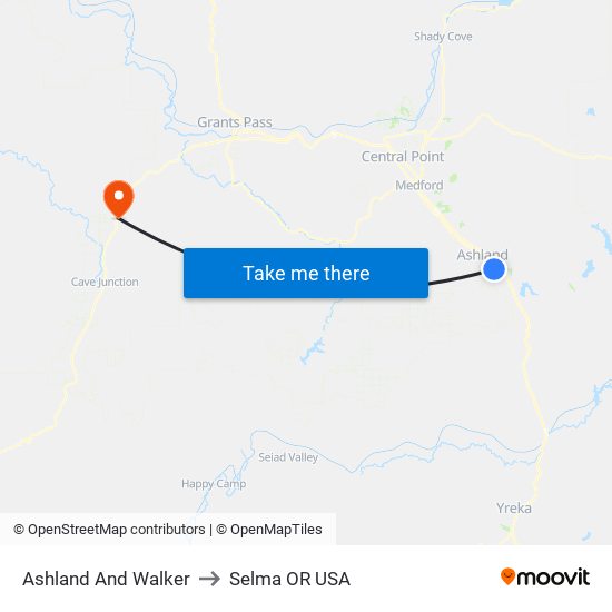 Ashland And Walker to Selma OR USA map