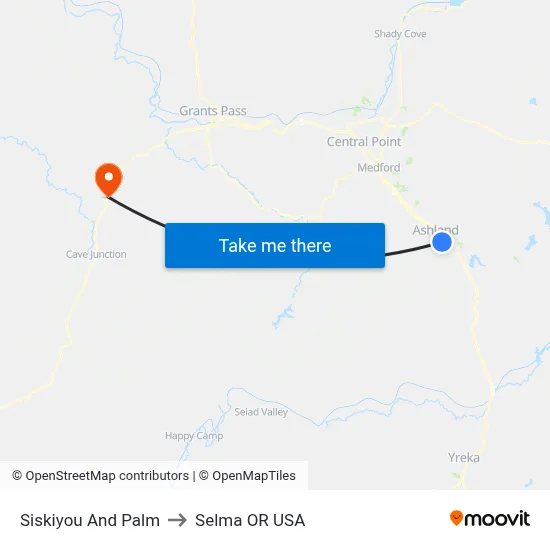 Siskiyou And Palm to Selma OR USA map