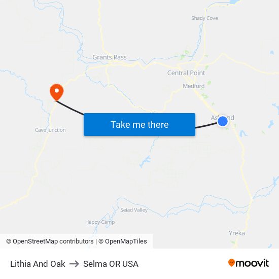Lithia And Oak to Selma OR USA map