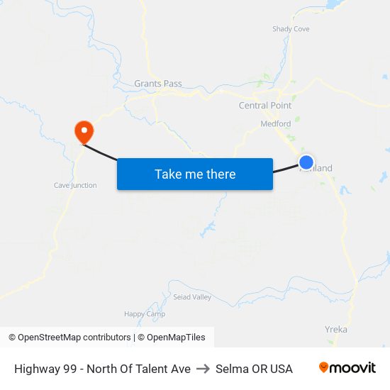 Highway 99 - North Of Talent Ave to Selma OR USA map