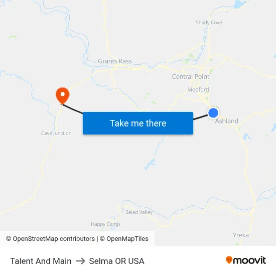Talent And Main to Selma OR USA map