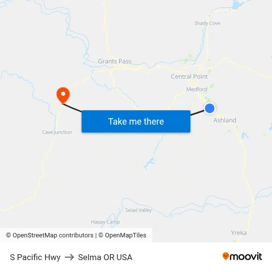 S Pacific Hwy to Selma OR USA map
