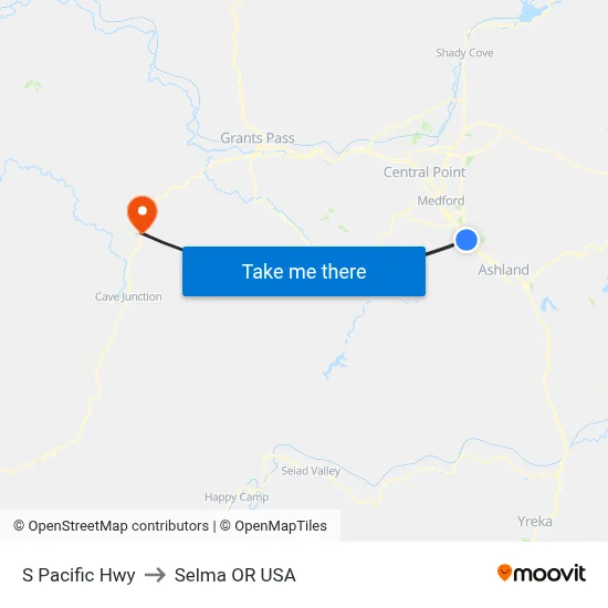 S Pacific Hwy to Selma OR USA map