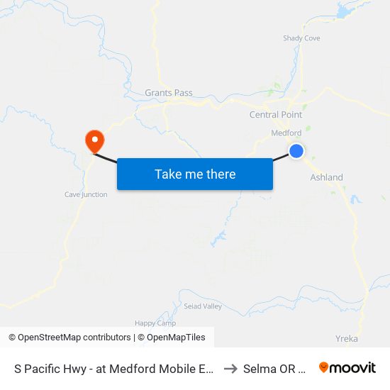 S Pacific Hwy - at Medford Mobile Estates to Selma OR USA map