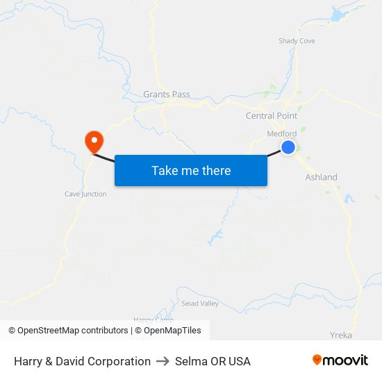 Harry & David Corporation to Selma OR USA map