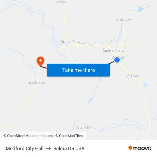 Medford City Hall to Selma OR USA map