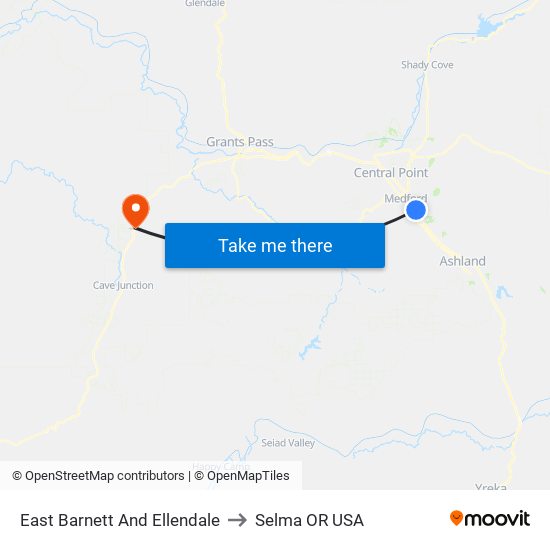 East Barnett And Ellendale to Selma OR USA map