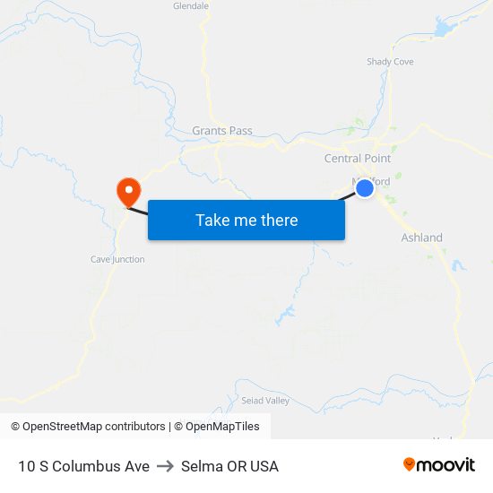 10 S Columbus Ave to Selma OR USA map