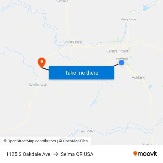 1125 S Oakdale Ave to Selma OR USA map